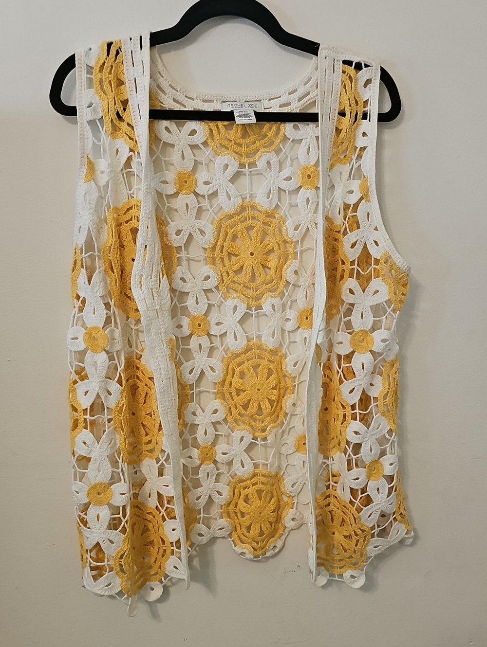 Rachel Zoe Yellow & White Crochet Floral Open-Front Vest